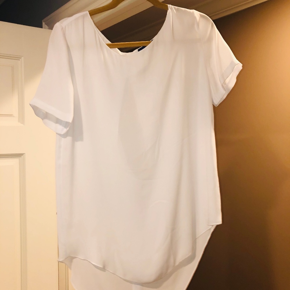 White Short Sleeve Blouse with Peekaboo Back